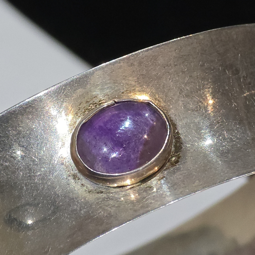 Vintage Mexico TS-10 925 sterling silver bangle with deep real purple amethysts - Picture 4 of 8